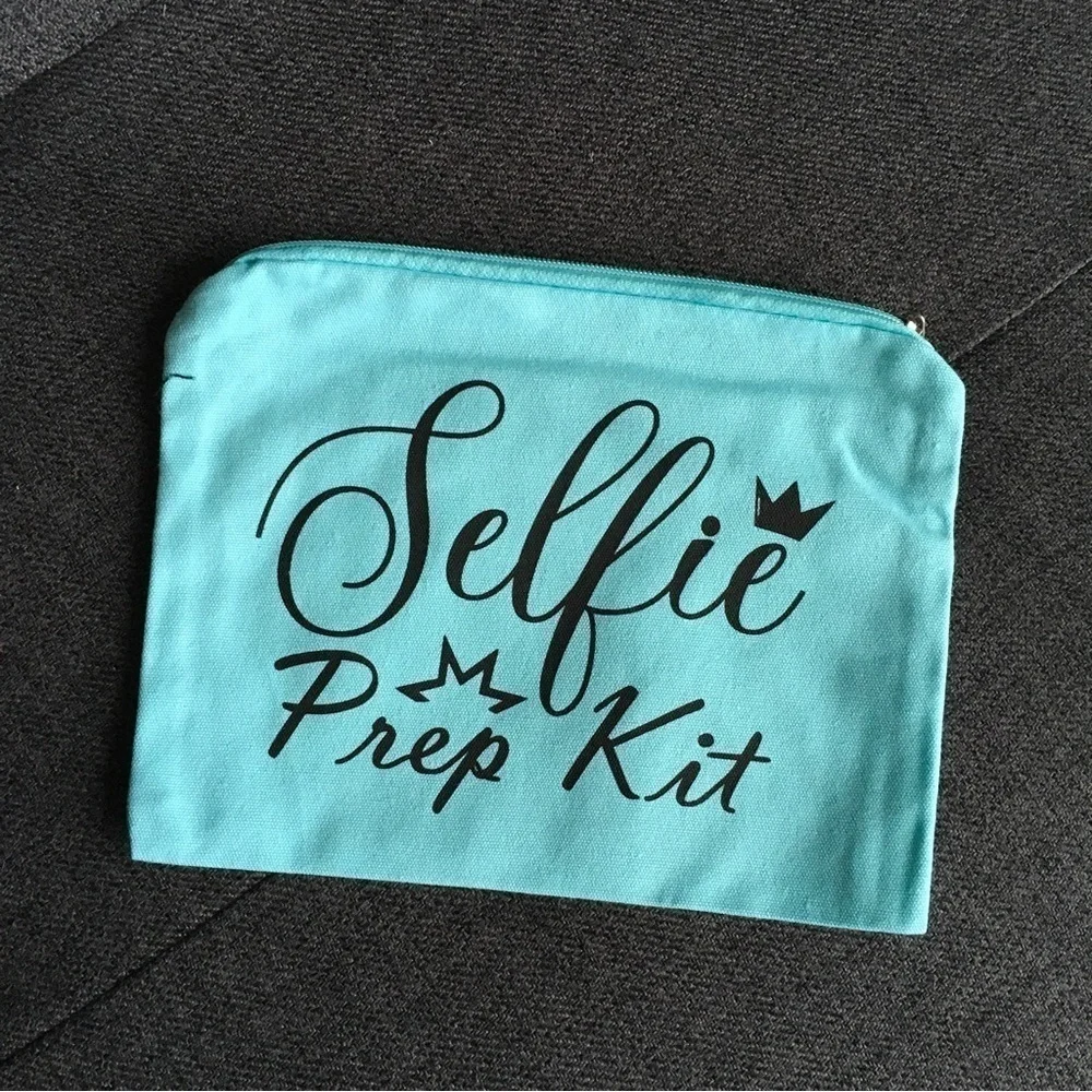 “Selfie Prep Kit” Makeup Bag, Travel Pouch, Aqua, Black